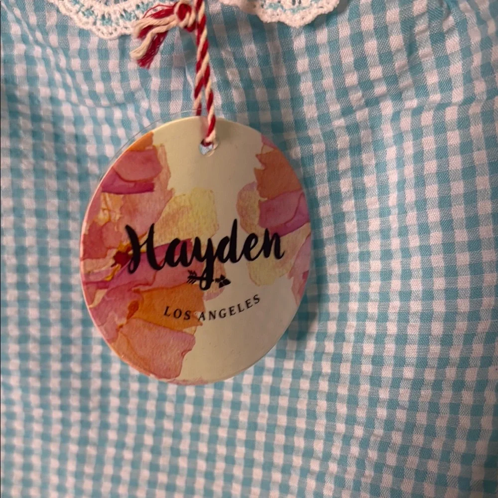 Hayden Girls Blue Gingham Top with Lace Detail - Picture 3 of 3